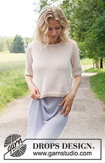 Evening Walk Top / DROPS 232-47 - Knitted jumper in DROPS Cotton Merino. The piece is worked bottom up in stocking stitch with short sleeves. Sizes S - XXXL.