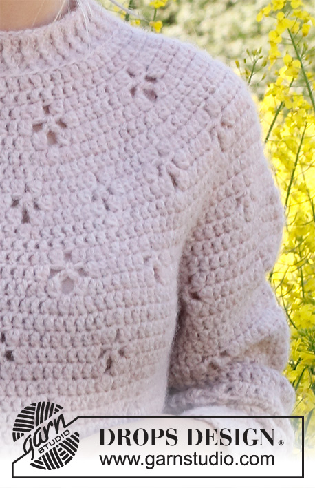 Sommarfin / DROPS 232-49 - Crocheted jumper in DROPS Air. The piece is worked top down, with round yoke and lace pattern. Sizes XS - XXL.
