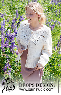 Leaf Ring Cardigan / DROPS 232-7 - Knitted jacket in DROPS Wish. Piece is knitted top down with round yoke and leaf pattern / lace pattern. Size: S - XXXL