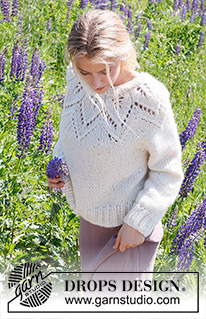 Leaf Ring / DROPS 232-8 - Knitted jumper in DROPS Wish. Piece is knitted top down with round yoke and leaf pattern / lace pattern. Size: S - XXXL