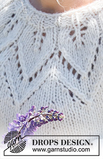 Leaf Ring / DROPS 232-8 - Knitted sweater in DROPS Wish. Piece is knitted top down with round yoke and leaf pattern / lace pattern. Size: S - XXXL