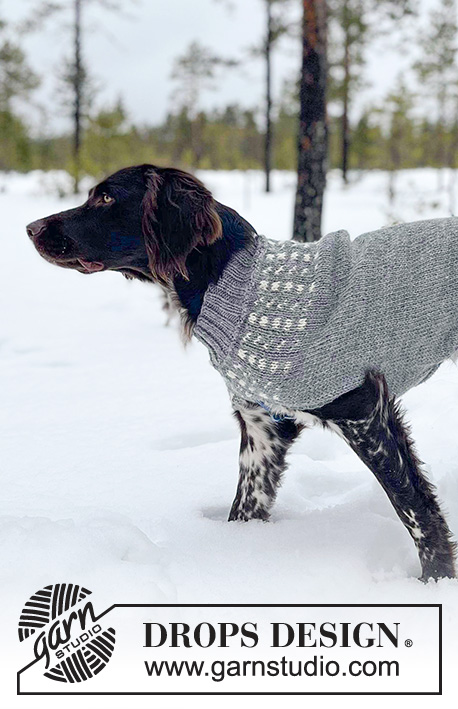 Northbound / DROPS 233-17 - Pull tricoté pour chien en DROPS Alaska. Se tricote de haut en bas avec jacquard. Du XS au M.
