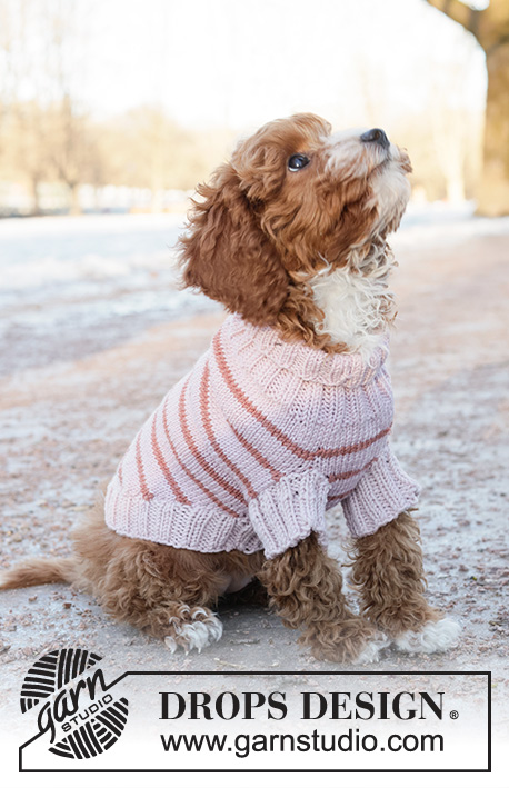 Pink Stripes / DROPS 233-19 - Knitted sweater for dog in DROPS Merino Extra Fine. The piece is worked top down with stripes. Sizes XS - M.