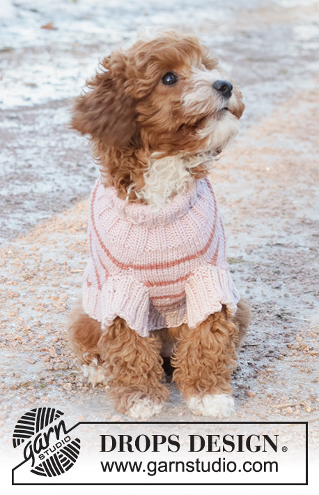 Pink Stripes / DROPS 233-19 - Knitted jumper for dog in DROPS Merino Extra Fine. The piece is worked top down with stripes. Sizes XS - M.