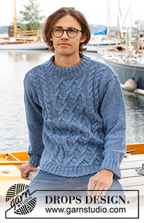 Sailor's Knots / DROPS 233-2 - Knitted sweater for men in DROPS Soft Tweed or DROPS Daisy. The piece is worked bottom up, with cables, double neck and sewn-in sleeves. Sizes S - XXXL