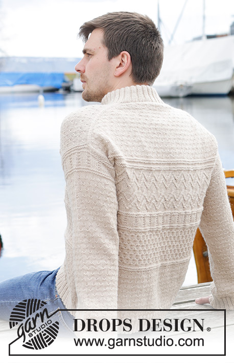 Variety / DROPS 233-24 - Pánský pulovr s plastickým vzorem a zešikmenými náramenicemi pletený shora dolů z příze DROPS Lima nebo DROPS Karisma. Velikost S - XXXL.
