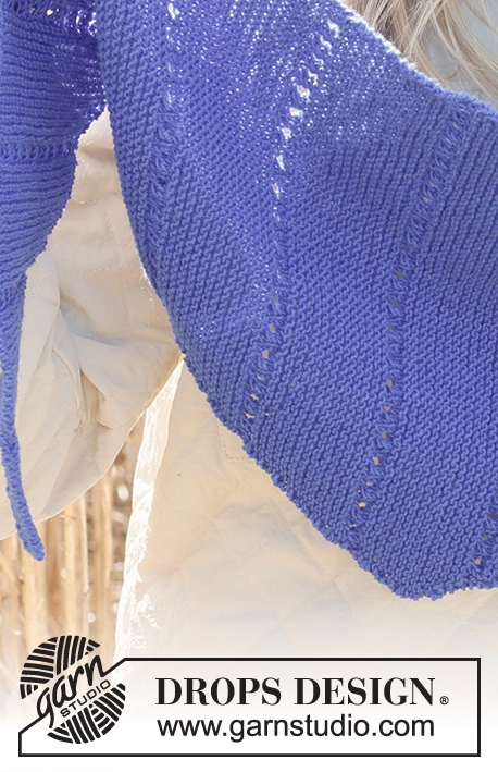 Blue Beauty / DROPS 234-10 - Châle tricoté dans le sens de la longueur, au point mousse et point ajouré, en DROPS BabyMerino.