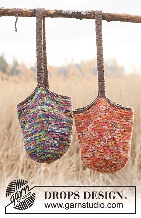 Magic Fall / DROPS 234-3 - Crocheted bag in 2 strands DROPS Fabel. Work in the round, bottom up.