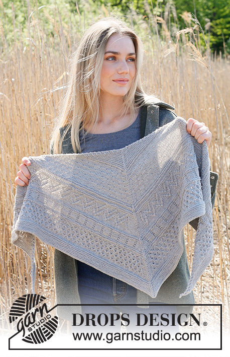 Winter Lines / DROPS 234-46 - Knitted shawl in DROPS Merino Extra Fine or DROPS Daisy. Piece is knitted top down with relief pattern.