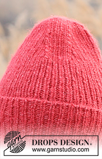 Frosty Apple / DROPS 234-47 - Knitted hat/hipster hat in DROPS Air. Piece is knitted bottom up in rib with folding edge.