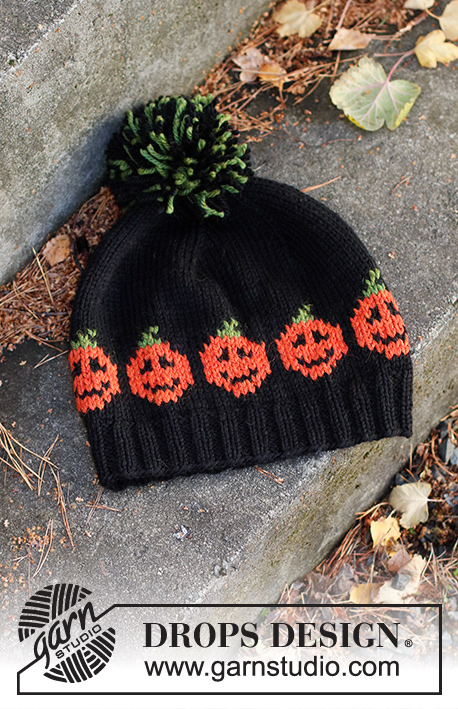 Pumpkin Bits Hat / DROPS 234-72 - Strikket hue til damer med græskar i DROPS Nepal. Størrelse S-XL. Tema: Halloween.