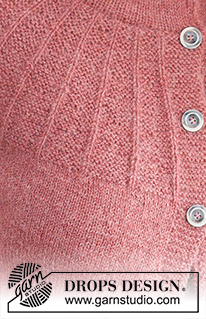 Morning Hush Cardigan / DROPS 235-12 - Strikket jakke i DROPS Alpaca. Arbeidet strikkes ovenfra og ned med dobbelstrikket halskant, rundfelling og relieff mønster på bærestykket. Størrelse S - XXXL.