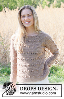 Coconut Grove / DROPS 235-15 - Crocheted sweater in DROPS Alpaca and DROPS Kid-Silk. The piece is worked bottom up, with bobble-pattern. Sizes XS - XXL.