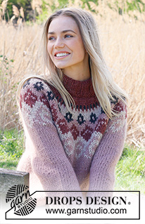 Norway Rose / DROPS 235-20 - Knitted jumper in DROPS Wish or DROPS Snow. The piece is worked top down with double neck, round yoke and multi-coloured pattern. Sizes S - XXXL.