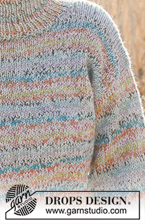 Confetti Sprinkles / DROPS 235-28 - Gebreide trui in 2 draden DROPS Fabel. Het werk wordt van onder naar boven gebreid in tricotsteek met hoge col. Maat XS – XXL.