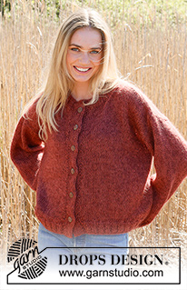 Crimson Moon Cardigan / DROPS 235-31 - Knitted oversized jacket in DROPS Nord and DROPS Kid-Silk. Piece is knitted bottom up in stocking stitch and double knitted band. Size: S - XXXL