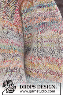 Sparkling Sunrise Cardigan / DROPS 235-35 - Knitted basic jacket in 1 strand DROPS Brushed Alpaca Silk and 2 strands DROPS Fabel. The piece is worked bottom up in stocking stitch. Sizes XS - XXL.