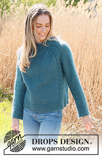 Cabled Bliss / DROPS 236-25 - Knitted jumper in 2 strands DROPS Kid-Silk. Piece is knitted top down with double neck edge, saddle shoulders and cables. Size: S - XXXL