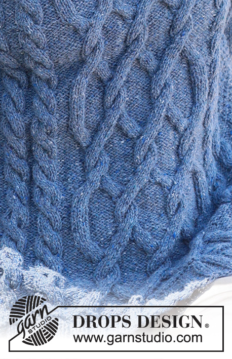 Blue Diamond / DROPS 236-29 - Gestrickter Pullover in DROPS Soft Tweed. Die Arbeit wird von unten nach oben mit Zopfmuster, Perlmuster, doppelter Halsblende und angenähten Ärmeln gestrickt. Größe S - XXXL
