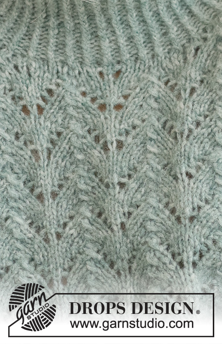 Forest Embrace / DROPS 237-1 - Knitted sweater in DROPS Air. The piece is worked bottom up, with lace pattern, split in the sides and high neck. Sizes S - XXXL.