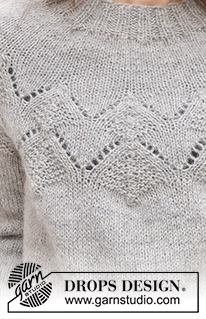 Silver Diamond / DROPS 237-13 - Knitted jumper in DROPS Alpaca and DROPS Kid-Silk. The piece is worked bottom up, with round yoke and lace pattern. Sizes S - XXXL.