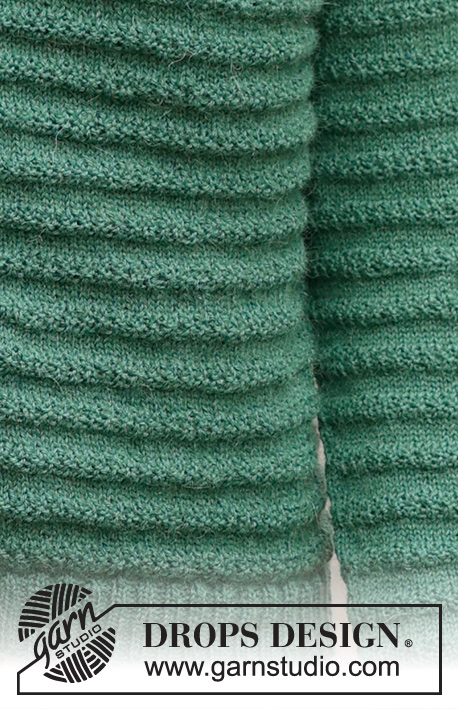 Green Harmony / DROPS 237-23 - Knitted sweater in DROPS Nord. The piece is worked top down with raglan, textured pattern and double neck. Sizes S - XXXL.
