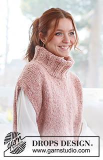 Pink Salt Vest / DROPS 237-3 - Knitted vest in DROPS Air and DROPS Brushed Alpaca Silk. The piece is worked top down with European shoulder /diagonal shoulders and high neck. Sizes S - XXXL.