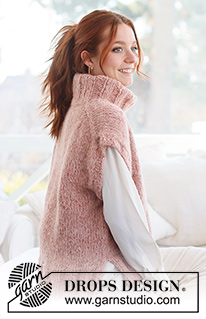 Pink Salt Vest / DROPS 237-3 - Knitted vest in DROPS Air and DROPS Brushed Alpaca Silk. The piece is worked top down with European shoulders /  diagonal shoulders and high neck. Sizes S - XXXL.