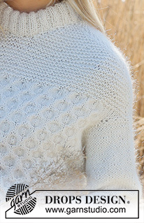 Snowy Bee / DROPS 237-30 - Pulôver tricotado de cima para baixo com ponto favos de mel e ponto jarreteira, em DROPS Puna e DROPS Kid-Silk. Do S ao XXXL
