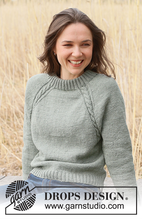 Sage Twist / DROPS 237-31 - Knitted sweater in DROPS BabyMerino. The piece is worked top down with raglan, double neck and cables. Sizes S - XXXL.