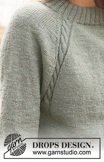 Sage Twist / DROPS 237-31 - Gebreide trui in DROPS BabyMerino. Het werk wordt van boven naar beneden gebreid met raglan, dubbele hals en kabels. Maten S - XXXL.