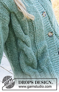 Scent of Sage Cardigan / DROPS 237-37 - Knitted jacket in DROPS Wish or 2 strands DROPS Air. The piece is worked bottom up with cables and double neck. Sizes S - XXXL.