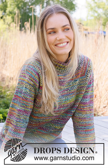 Candy Harvest / DROPS 237-39 - Knitted jumper in DROPS Fabel. The piece is worked top down with raglan and double neck. Sizes XS - XXL.