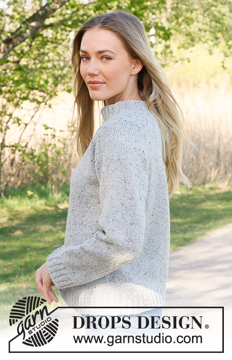 Back to Boston / DROPS 237-40 - Knitted sweater in DROPS Soft Tweed or DROPS Daisy. The piece is worked top down with raglan and double neck. Sizes S - XXXL.