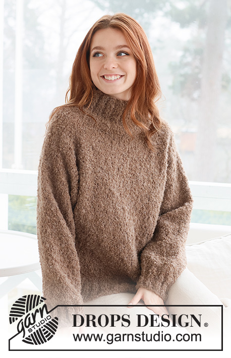 Walnut Wonder / DROPS 237-41 - Knitted jumper in DROPS Alpaca Bouclé. The piece is worked top down with raglan, stocking stitch and high neck. Sizes S - XXXL.