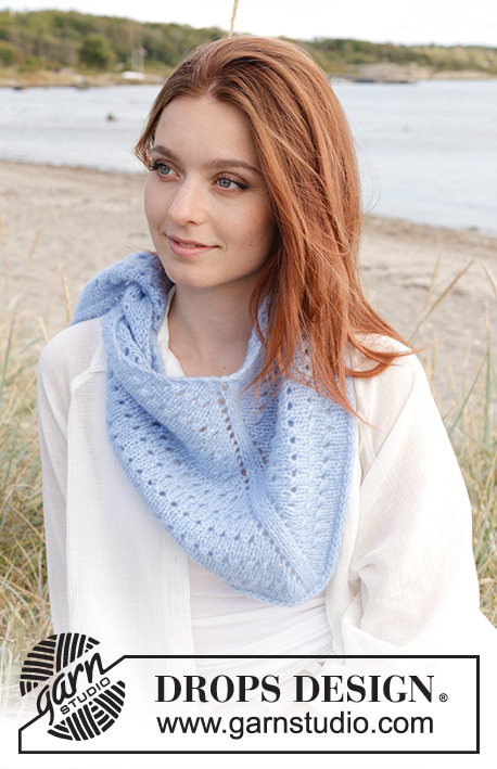 Little Bluebird / DROPS 238-14 - Knitted shawl in DROPS Air. The piece is worked top down with lace pattern and I-cord edge.