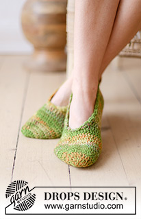 Grasshoppers / DROPS 238-24 - Crocheted slippers in 2 strands DROPS Fabel. Size 35 to 43