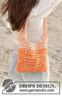 Tangerine Tickle Bag / DROPS 238-7 - Saco crochetado de baixo para cima, com 3 fios DROPS Paris.