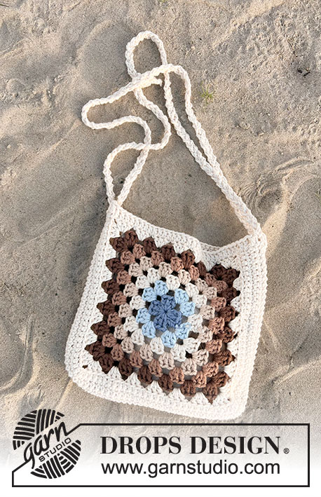Campus Crossbody Bag / DROPS 238-9 - Crocheted bag in DROPS Paris. The piece is worked in squares.