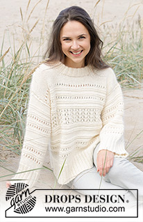 Tip of the Iceberg / DROPS 239-1 - Knitted jumper in DROPS Cotton Merino or DROPS Sky and DROPS Kid-Silk. The piece is worked bottom up, with relief-pattern, lace pattern and splits in the sides. Sizes S - XXXL.