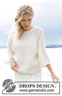Morgenbris Sweater / DROPS 239-12 - Knitted jumper in DROPS Air. The piece is worked top down with raglan and lace pattern on the sleeves, Sizes S - XXXL.