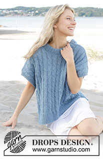 Swirling Sea / DROPS 239-14 - Knitted oversized vest in DROPS Flora and DROPS Kid-Silk. Piece is knitted bottom up with cables, double neck edge and vent in the side. Size XS – XXL.