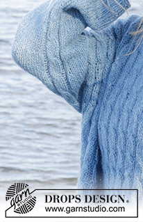 Bluebell Twist Cardigan / DROPS 239-23 - Rozpinany sweter oversize na drutach, przerabiany od dołu do góry z warkoczami, pęknięciami na bokach, ramionami po skosie i dekoltem V, z włóczki DROPS Nord i DROPS Kid-Silk. Od XS – XXL.