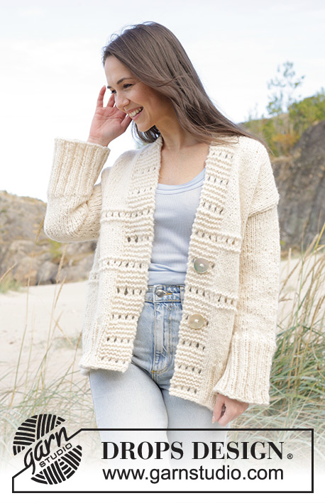 Ivory Collage Cardigan / DROPS 239-31 - Knitted jacket in 1 strand DROPS Wish or 2 strands DROPS Air. The piece is worked top down with European/diagonal shoulders and relief-pattern. Sizes S - XXXL.
