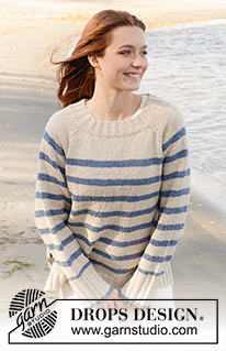 Marina Del Rey / DROPS 239-5 - Stickad tröja i DROPS Soft Tweed. Arbetet stickas uppifrån och ner med raglan, ränder och sprund i sidan. Storlek S - XXXL.