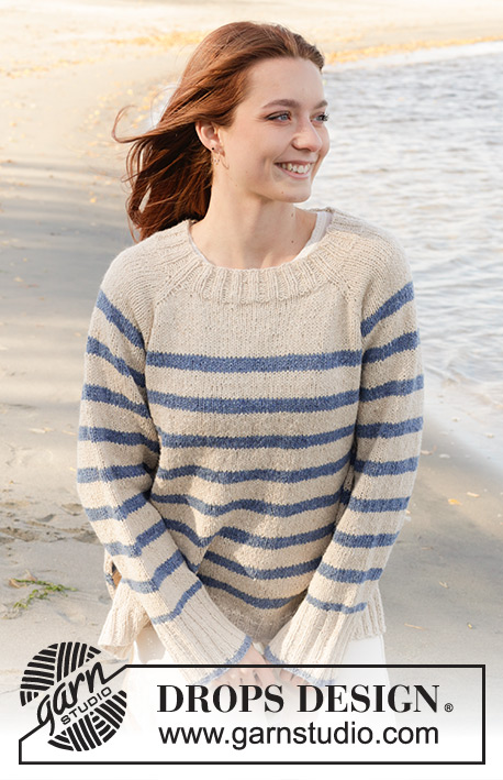 Marina Del Rey / DROPS 239-5 - Knitted sweater in DROPS Soft Tweed. The piece is worked top down with raglan, stripes and split in sides. Sizes S - XXXL.