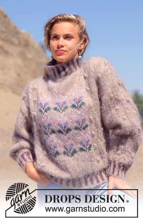 Happiness is Heather / DROPS 24-13 - DROPS sweater in “Vienna” with flower pattern in “Alpaca”.