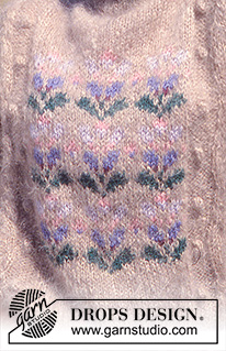 Happiness is Heather / DROPS 24-13 - Pulôver tricotado com torcidos e borbotos em DROPS Vienna ou DROPS Melody, com jacquard de flores em DROPS Alpaca. Do S ao L.