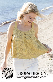 Canary Belle Top / DROPS 240-13 - Knitted top in DROPS Belle. The piece is worked top down with wave-pattern. Sizes XS - XXL.