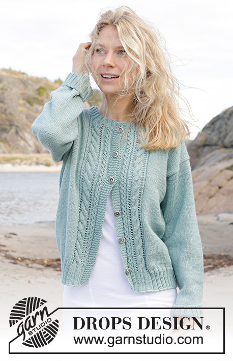 Celtic Harmony Cardigan / DROPS 241-18 - Knitted jacket in DROPS Merino Extra Fine or DROPS Cotton Merino. Piece is knitted bottom up with cables and lace pattern. Size: S - XXXL